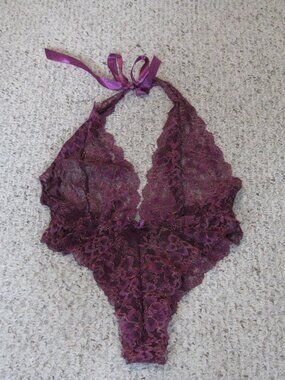 Seven 'til Midnight Burgandy Stretch Lace Bodysuit